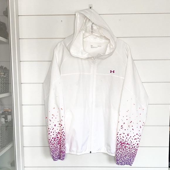 Under Armour | white with pink / purple paint splash zip up windbreaker - Picture 1 of 4